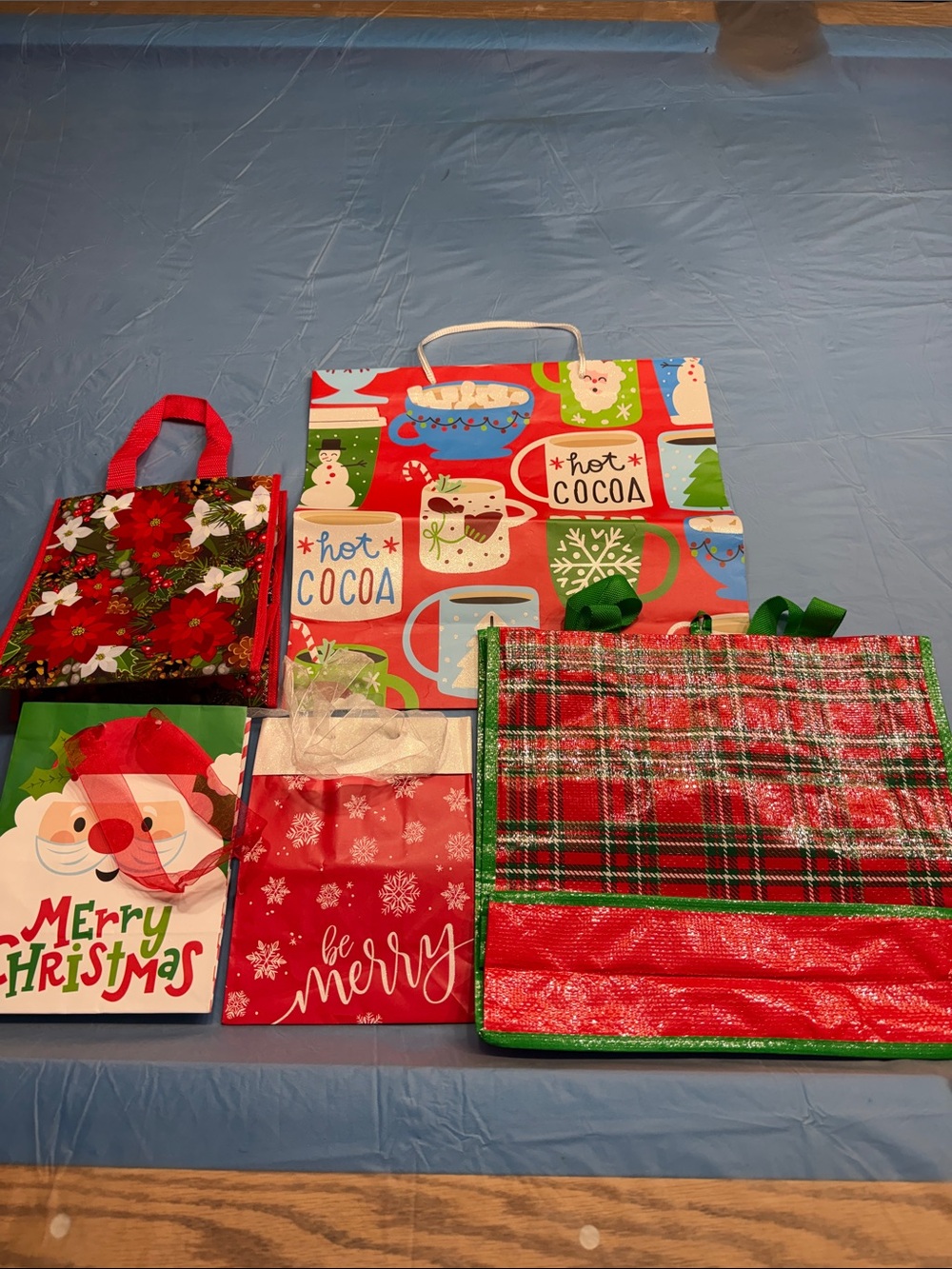 5 Festive Red Holiday Gift Bag Set with Plaid & Cocoa Designs - Picture 2 of 7